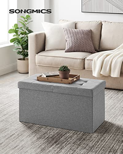 SONGMICS Mazie Collection - 30 Inches Storage Ottoman, Foldable Storage Bench with Flipping Lid, 660 lb Load Capacity, for Entryway, Living Room, Bedroom, Light Gray ULSF41G - color: Light Gray, size: 15"D x 30"W x 15"H, style: Modern