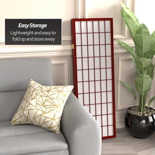 4 ft. Short Window Pane Shoji Screen - Rosewood - 4 Panels - color: Rosewood, size: 4 Panels