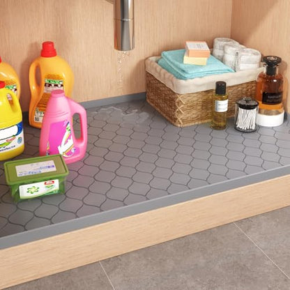 Winisok 방수 언더 싱크 매트 55.9cm x 48.3cm(22인치 x 19인치), 실리콘 매트, 블랙 | 돌출된 가장자리로 흘리거나 새는 것을 가두어 줍니다. 선반 라이너, 캐비닛 프로텍터, 주방, 욕실, 부츠, 애완동물, 가정 필수품용 - color: 블랙., size: 19"W x 22"L
