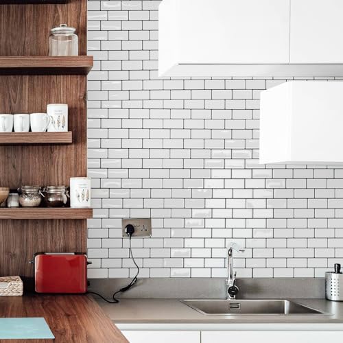 Art3d 10-Pack Subway Peel and Stick Backsplash, Warm White with Black Grout | 12 x 12 Inch, Strong Adhesion, Lightweight, Cuttable, Waterproof, Crack Resistant, for Kitchen Wall, Ideal for Recently Moved - color: Warm White With Black Grout