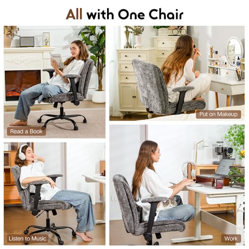 Criss Cross Chair with Wheels & Flip Arms, Wide Cross Legged Office Chair with Adjustable Tilt Criss-Cross Desk Chair with Lumbar Support for Home Office, Bedroom, Apartment Gray - color: Grey