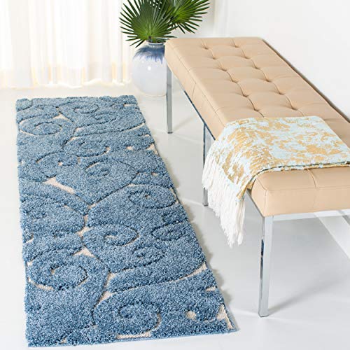 SAFAVIEH Florida Shag Collection Accent Rug - 2'3" x 4', Light Blue & Cream, Scroll Design, Non-Shedding & Easy Care, High-Low Plush Pile, Ideal for Bedroom, Foyer, Hallway (SG455-6011) - color: Light Blue/Cream, size: 2'3" x 4' (Rectangular)