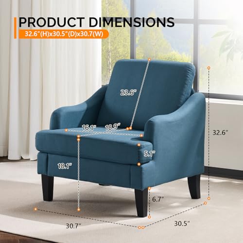 VINGLI Linen Fabric Accent Chair Navy Blue, Modern Upholstered Armchair, Comfy Sofa Chair Living Room Bedroom Furniture for Apartment - color: Navy Blue