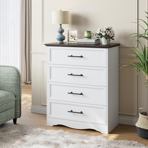 White Dresser for Bedroom, Modern 36" Tall 4 Chest of Drawers, Wide Chest of Drawers w/Brushed Metal Handle, Wood Closet Organizers and Storage Cabinet for Bedroom, Living Room, Hallway - color: White, size: 15.7"D x 29.5"W x 35.8"H (4 Drawers)