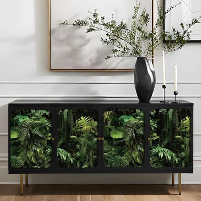FunStick 17.5"x354" Green Tropical Peel and Stick Wallpaper Dark Jungle Forest Leaves Wall Paper Renter Friendly Wallpaper Kitchen Cabinet Contact Paper Black Self Adhesive Vinyl Wallpapers for Walls - size: 17.5" x 354"