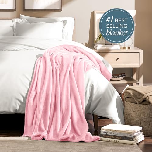 Bare Home Fleece Blanket Luxury Microplush (Full/Queen, Light Pink) | Ultra-Soft Lightweight Blanket for Bed, Sofa, and Couch, Cozy & Warm Blanket - color: 18 - Light Pink, size: Full/Queen