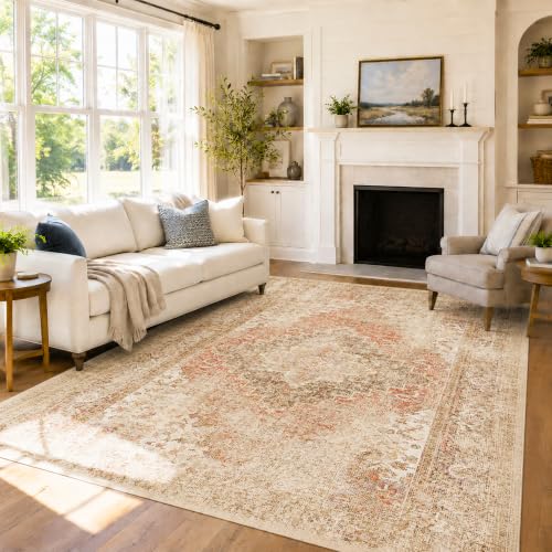 4x6 Area Rug Washable Non-Slip Living Room Rugs,Brown Area Rug | Soft Vintage Distressed Pattern Carpet for Bedroom Dining Room, Foldable Thin Floor Mat for High Traffic Areas - color: Brown, size: 4' x 6' (Rectangular)