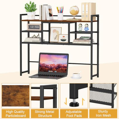 Snughome Desk Shelf, 38.6" Desktop Bookshelf, Desk Hutch Dorm, Countertop Storage Hutch with 5 Shelves for Computer Desk, Multipurpose Wood Desktop Display Organizer Rack for Home Office Dorm