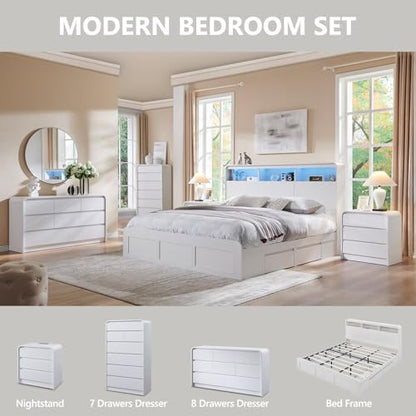Aitjunz 25" Tall Modern Nightstand with Charging Station, 23.6'' Wide Wood Bedside Table w/3 Storage Drawers, Small Dresser w/Curved Profile Design, End Table for Bedroom, White - color: White