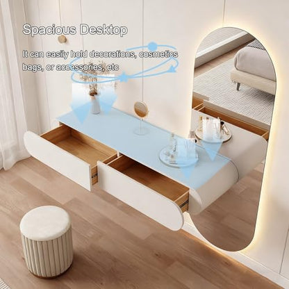 JHDXL Floating Vanity Desk, Small Wood Vanity Desk with Mirror, Floating Makeup Vanity for Wall, Fold Down Wall Mount Hairdressing Desk, for Bedroom(80cm/31.5in) - size: 80cm/31.5in