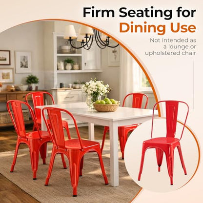 Metal Chairs Set of 4 Salsa Red | Dining Chairs Modern Stackable Tolix Chair for Kitchen Bistro Restaurant Dining Room Outdoor - color: Salsa Red