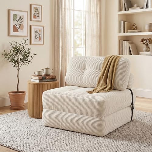 COSTWAY Folding Sofa Bed with Pillow, Convertible Couch (Beige) | with Backrest & Fixing Straps, Boneless Convertible Sleeper Chair for Adults, Guest Use, Living Room - color: Beige