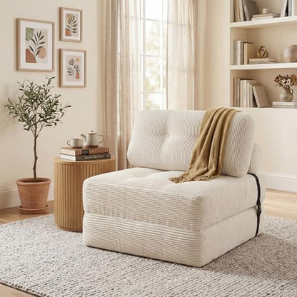 COSTWAY Folding Sofa Bed with Pillow, Convertible Couch (Beige) | with Backrest & Fixing Straps, Boneless Convertible Sleeper Chair for Adults, Guest Use, Living Room - color: Beige