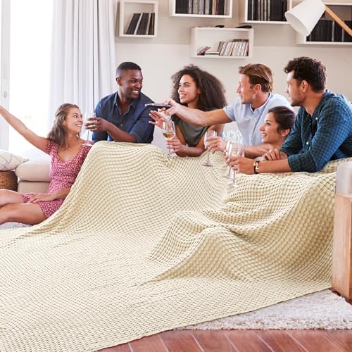 Bedsure Cooling Cotton Waffle Oversized King Blanket - Lightweight Breathable Blanket of Rayon Derived from Bamboo for Hot Sleepers, Natural, 120x96 Inches - color: 01 - Natural, size: Oversized King (120" X 96")