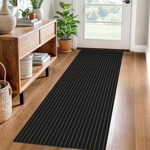 Washable Runner Rug, Non Slip Hallway Runner, 2x6 Ft, Black/Grey | Washable Braided Runner Carpet, Non Slip Rubber Dot Backed, For Hallway, Kitchen, Entryway, Bedroom, Laundry Room, Foyer - color: Black and Grey, size: 2' x 6' (Rectangular)