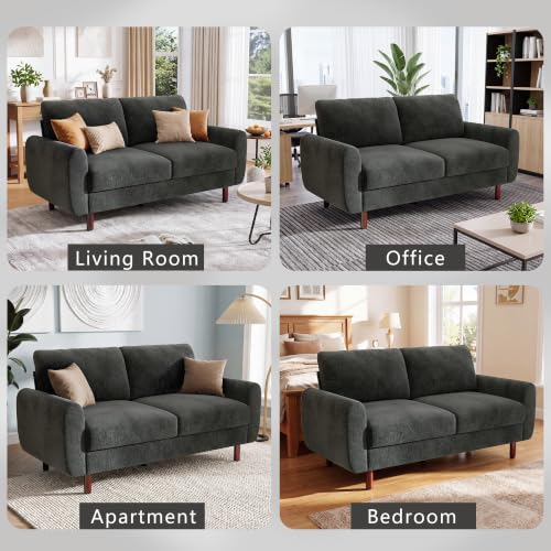 Ihanherry 68" Loveseat Sofa, Small Couch for Small Spaces, Comfy Chenille Sofa with Spring Cushion and Wood Frame, Mid Century Modern Couch, Deep Seat Couch for Living Room Bedroom Office, Black - color: Black