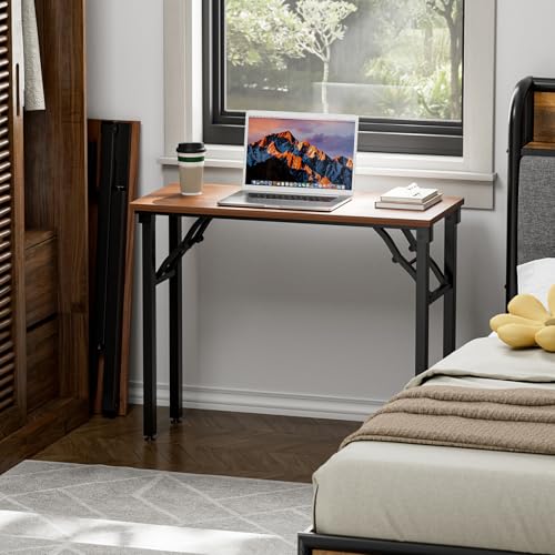 TEMI Small Computer Desk Folding Table - 35.8" Foldable Office Desk, No Assembly, Perfect for Small Spaces in Bedroom, Dorm, or Apartment, Portable Mini Desk or Study Table with Compact Design, Walnut - color: Dark Walnut, size: 35.8 Inch, style: NO Power