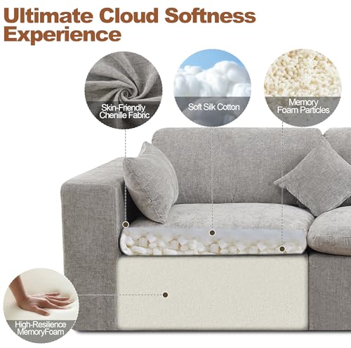 115''Cloud Boneless Sectional Couch, Modular Sectional Sofa Deep Seat with Ottoman, Oversized Upholstered Convertible Comfy 4 Seater Chenille Sofa L Shape Couches for Living Room, Light Grey - color: Light Grey, size: 115"/3 Seater+1 Ottoman