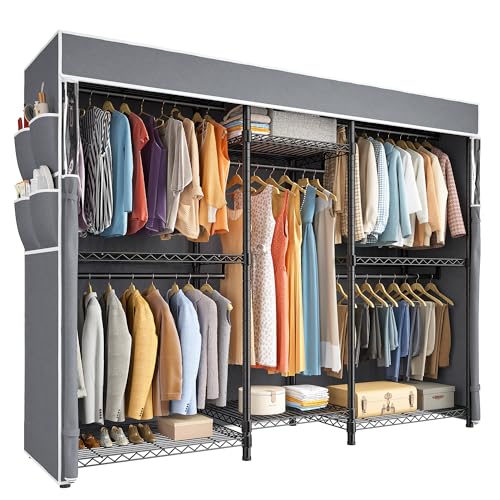 Raybee Clothes Rack with Cover,Clothing Racks for Hanging Clothes,Portable Closet, Adjustable,Metal,Max Load 900lbs,Black - color: Black, style: Clothing Rack with Cover