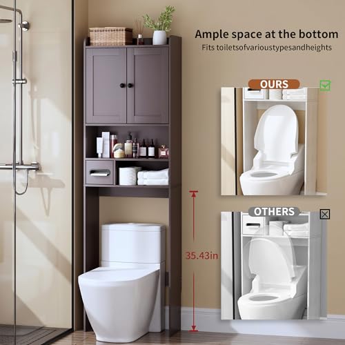Over the Toilet Storage Cabinet, Tall Slim Bathroom Organizer with Doors, Adjustable Shelves & Built-in Toilet Paper Holder, Space-Saving Above Toilet Cabinet for Small Bathrooms (Espresso) - color: Espresso
