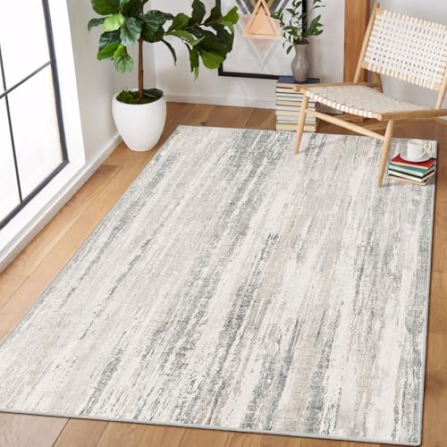3x5 Rug Washable Area Rugs Low Pile Non Slip Modern Abstract | Small Throw Carpet for Entryway Bedroom Living Room Kitchen Bedside Entry Floor Indoor Neutral Beige and Grey - color: Beige, size: 3' x 5' (Rectangular)