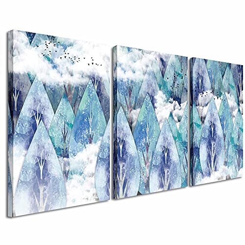 Abstract Canvas Wall Art For Living Room Family Wall Decor For Bedroom Modern Wall Decorations For Bathroom Hang Pictures Artwork Kitchen Canvas Art Blue Tree Wall Paintings Home Decoration 3 Piece - color: 3 Piece Wall Art, size: 12x16inches*3pcs