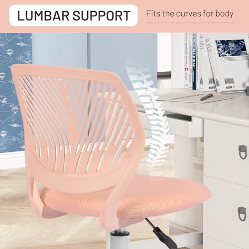Desk Chair Armless for Kids, Height Adjustable Small Study Computer Task Chair for Student Children Teens with Wheels, Small Office Chair Compact Rolling with Mesh Cushion and Plastic Low-Back, Rose - color: Rose