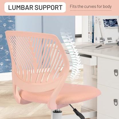 Desk Chair Armless for Kids, Height Adjustable Small Study Computer Task Chair for Student Children Teens with Wheels, Small Office Chair Compact Rolling with Mesh Cushion and Plastic Low-Back, Rose - color: Rose
