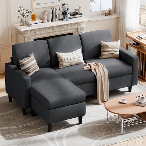 73.6" Modular Sectional Sofa, Comfy Cloud Couch with Movable Ottoman Deep Seat L Shaped Modular Sofa, Sectional Couches for Living Room and Apartment, Black