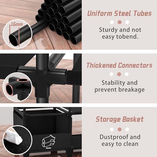 Portable Closet, Easy Assembly, Large Capacity Wardrobe Closet | Sturdy and Stable Clothes Rack with Shelves 4 Storage Baskets and 2 Hanging Rods, for Bedroom and Cloakroom 50 In Black - color: Black
