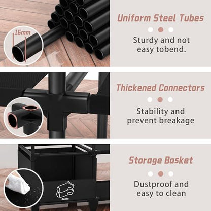 Portable Closet, Easy Assembly, Large Capacity Wardrobe Closet | Sturdy and Stable Clothes Rack with Shelves 4 Storage Baskets and 2 Hanging Rods, for Bedroom and Cloakroom 50 In Black - color: Black