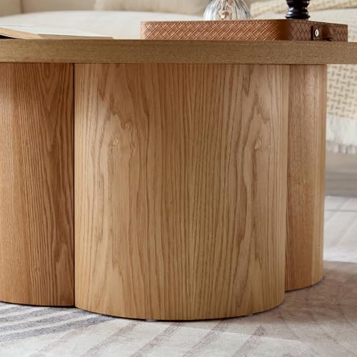 Round Coffee Table, Modern Accent Wood Tea Table for Living Room, Office, Apartment 33.07 Inch - color: 33.07" Floral-natural