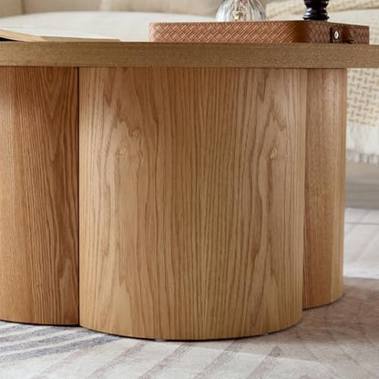 Round Coffee Table, Modern Accent Wood Tea Table for Living Room, Office, Apartment 33.07 Inch - color: 33.07" Floral-natural