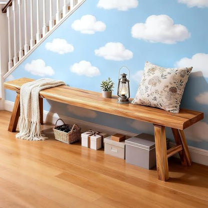 Reclaimed Elm Rustic Entry Way Benches Seat-Farmhouse Indoor Solid Wooden Noodle Bench,Maximum Load 880IB,Handcraft for Entryway Bedroom/Living Room/Dining Room - size: 31.5*10.2*17.7in