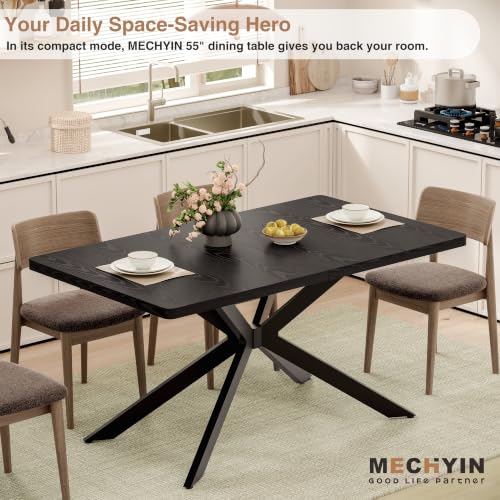 Extendable Dining Room Table for 4 6 8,55"-70" Kitchen Table Butterfly Leaf | Simply Flip Leaf Expandable Rectangle Dining Table Large Wood Table Space Saving Kitchen Dining Living Room Modern Black - color: Butterfly Leaf 55"-71" Black