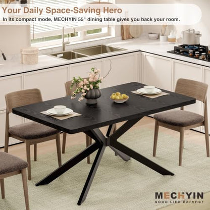 Extendable Dining Room Table for 4 6 8,55"-70" Kitchen Table Butterfly Leaf | Simply Flip Leaf Expandable Rectangle Dining Table Large Wood Table Space Saving Kitchen Dining Living Room Modern Black - color: Butterfly Leaf 55"-71" Black