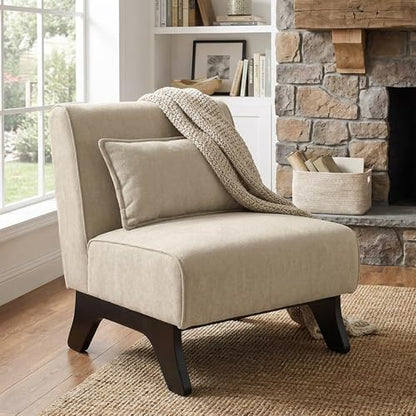 Armless Accent Chair Upholstered Comfy Modern Living Room Side Chair | Comfy Small Accent Lounge Chair with Pillow & Wooden Legs Accent Chair for Living Room Bedroom Farmhouse Reading Brown - color: Brown