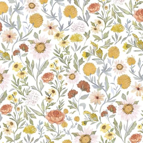 394"x17.3" Peel and Stick Wallpaper Contact Paper Floral White and Pink Wallpaper Boho Contactpaper for Cabinets Drawers Bathroom - color: Yellow&Pink Floral, size: 17.3" x 394"