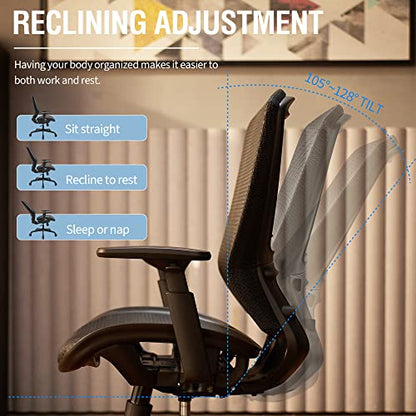 Ergonomic Mesh Office Chair,Comfy Computer Desk Chair - BIFMA 5.1 Certified Commercial Swivel Task Chair for Home Office - Adjustable Lumbar Support & Armrests,Tilt Function,Wide Seat (Black) - color: Black