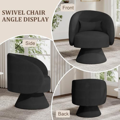 Swivel Barrel Chair Set of 2 , 360 Degree Small Accent Chair, Linen Black | Modern 360 Degree Swivel Barrel Chair Set, Comfy Small Vanity Accent Chair with Pillow for Living Room,Bedroom,Office - color: Black
