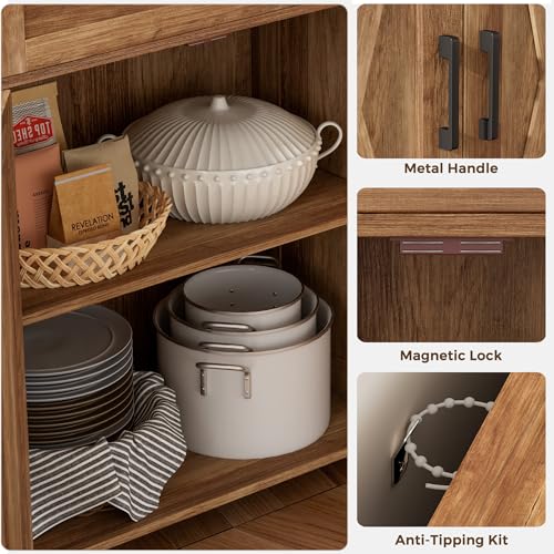 Homhedy Coffee Bar Storage Cabinet with Drawers, Kitchen Buffet Cabinet | Sideboard Cabinet with Doors, Farmhouse Buffet Cabinet, Adjustable Shelves, for Kitchen / Dining / Living Room, Rustic Walnut - color: Rustic Walnut