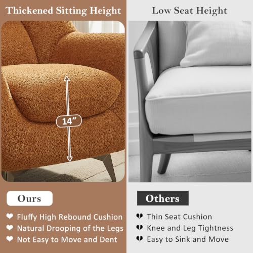34.6" Oversized Accent Chair with WingBack, Teddy Boucle Curry | High Back, Wide Armrests, Metal Legs, Cozy Deep Seat Armchair , Reading Chair for Living Room, Bedroom, Apartment, Office - color: Curry, size: Set of 1
