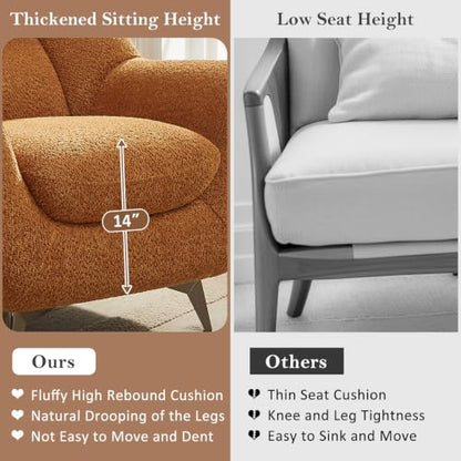 34.6" Oversized Accent Chair with WingBack, Teddy Boucle Curry | High Back, Wide Armrests, Metal Legs, Cozy Deep Seat Armchair , Reading Chair for Living Room, Bedroom, Apartment, Office - color: Curry, size: Set of 1