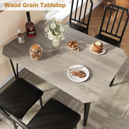 IDEALHOUSE Dining Table Set for 4, Kitchen Table Set of 4 with Upholstered Cushion Chairs, Dining Room Table Set with Kitchen Chairs, Easy to Assemble, Suitable for Apartment - (Cloud Gray) - size: 1* Table + 4* Chairs (Cloud Gray)