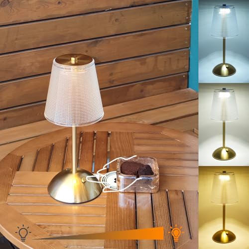 Cordless Rechargeable Metal Table Lamp, Cube Shade, Gold | 4000mAh Battery Operated, 3 Color Modes, Dimmable LED Touch Beside Ambient Light, Portable for Bedroom Restaurant Outdoor - color: Gold Retro Lamp(4000mAh)