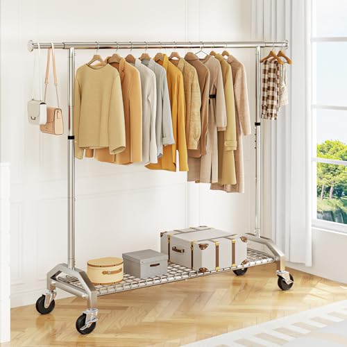Wiracks Clothes Rack for Hanging Clothes 350lbs Heavy Duty Clothing Rack 51 to 71" W x 16.53" D x 65" to 71" H Adjustable Rolling Clothes Rack Coat Rack Garment Rack 3" industrial Wheels Silver - style: Chrome+Silver
