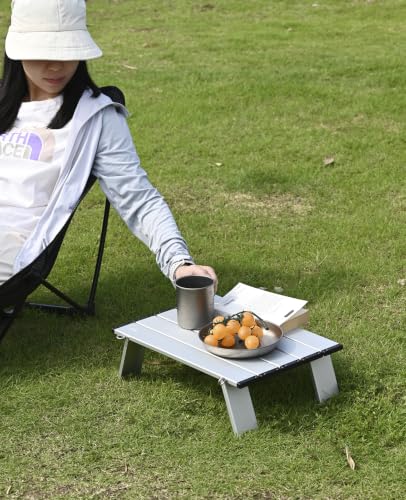 Ultralight Compact Mini Folding Alu. Table (Silver - S) | with Carry Bag, for Camping Backpacking Hiking Beach Picnic - color: Silver, size: Small