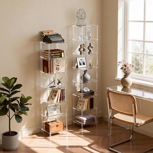 Acrylic Bookshelf, Small Bookcase, Standing Freestanding Corner Storage Shelves Display Shelf for Living Room, Bedroom (Clear, 7 Tier) - size: 7 Tier