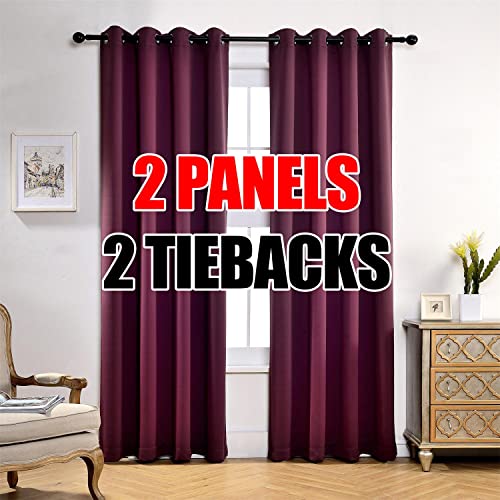 Room Darkening Grommet Thermal Insulated Blackout Window Curtains Panels for Bedroom Set of 2 52x95 Inch Aubergine, Bonus 2 Tie Backs Included - color: Aubergine, size: 52"W x 95"L (Pack of 2)