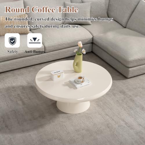 Handmade Round Pedestal Coffee Table (B) | Modern White Round Pedestal Coffee Table, Minimalist Circle Center Table for Living Room & Apartment - size: B